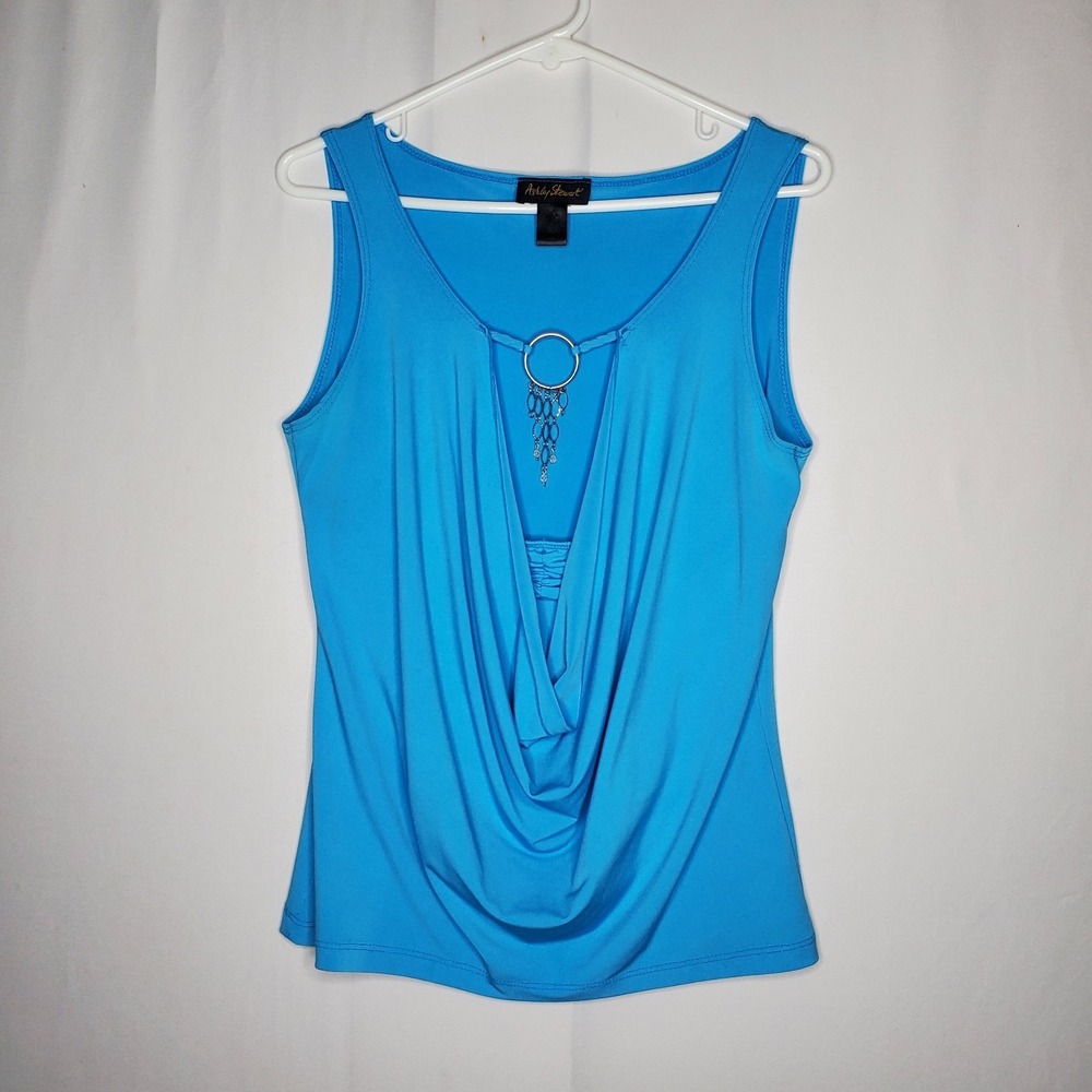 Ashley Stewart Vtg Y2K Party Top Women 14/16 Large Cowl Hardware Disco Club 90s